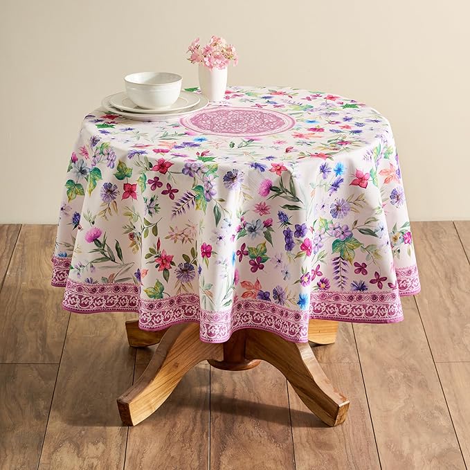 Maison d' Hermine Table Cloth Round Table 100% Cotton 69 Inches Tablecloth Reusable Decorative Everyday Use for Dining Room, Farmhouse, Home, Party, Festive & Wedding Spring Summer - Chardon