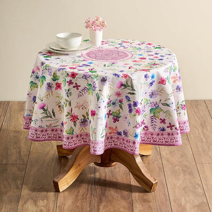 Maison d' Hermine Table Cloth Round Table 100% Cotton 69 Inches Tablecloth Reusable Decorative Everyday Use for Dining Room, Farmhouse, Home, Party, Festive & Wedding Spring Summer - Chardon