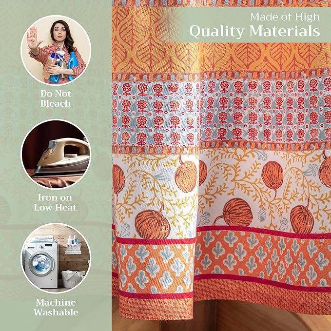 Maison d' Hermine Table Cloth Round Table 100% Cotton 63 Inches Fall Tablecloth Reusable Everyday Use for Thanksgiving Christmas Decorations Dining Farmhouse Party (Harvest Festival)