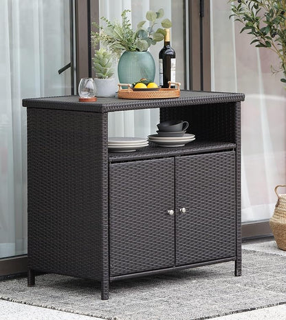 Grand patio Wicker Storage Cabinet Outdoor Waterproof Buffet Cabinet Patio Bar - Image 2