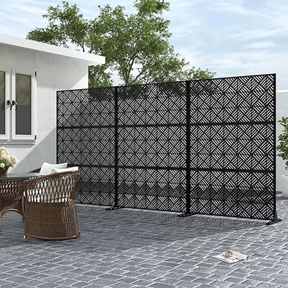 Casaphoria Metal Privacy Screen Outdoor, 72" H x 47" W Freestanding Decorative Privacy Screen for Patio Deck Balcony Garden with Stable Base, Black-Cecil