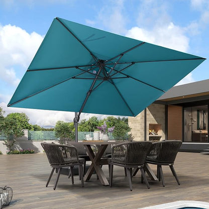 PURPLE LEAF Patio Cantilever Umbrella 9' X 12' Double Top Turquoise Blue | by PURPLELEAF