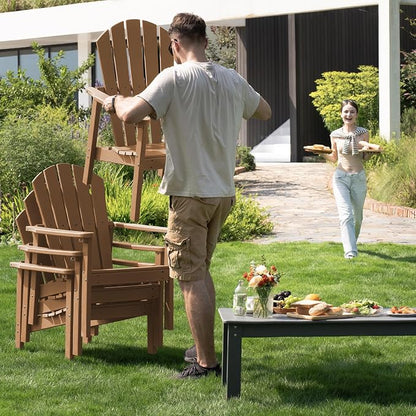 Compact Stackable Adirondack Chairs, All Weather HDPE, Teak | 26.3" Wide HDPE - Image 7