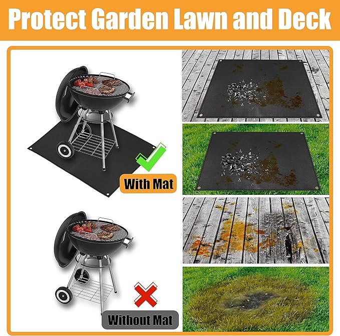 Grill Mats for Outdoor Grill - Fireproof BBQ Matt for Under grill, Gas Grills to Protect Patio and Deck, Oil-proof Griddle Accessories Compatible with Blackstone, Weber, Royal Gourmet, 65 x 48 in