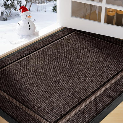 Large Front Door Mat Outside Entrance Indoor Doormat, 36" x 24" Outdoor Mats For Patio Waterproof, Outdoor Door Mats For Outside Entry, Indoor Rugs for Entryway, Sturdy Natural Rubber Entry Mat, Brown