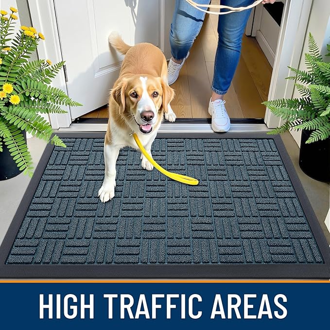 OLANLY Front Door Mat Outside Entrance 71x47, Absorbent, Heavy Duty Sturdy Natural Rubber Doormat Indoor Outdoor, Non-Slip, Stain and Fade Resistant, Low Profile Floor Mat for Entryway, Lake Blue