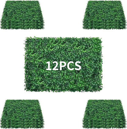 12PCS 24x16 Artificial Grass Wall Panels - Boxwood Privacy Screen UV Protected Waterproof Indoor Outdoor Garden Fence Backyard