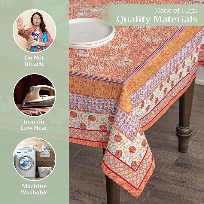 Maison d' Hermine Table Cloth Rectangle Table 100% Cotton 60 x 120 Inches Fall Tablecloth Reusable Everyday Use for Thanksgiving Christmas Decorations Dining Farmhouse Party (Harvest Festival)