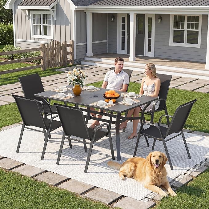Outdoor Patio Chairs Set of 6 Stackable Dining Chairs All-Weather Textilene - Image 3