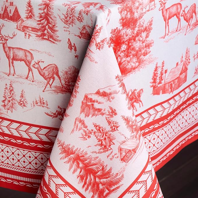 Maison d' Hermine Table Cloth Rectangle Table 100% Cotton 60 x 108 Inches Fall Tablecloth Reusable Everyday Use for Thanksgiving Christmas Decorations Dining Farmhouse Party (Winter Jouy)
