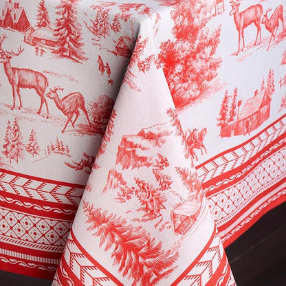 Maison d' Hermine Table Cloth Rectangle Table 100% Cotton 60 x 108 Inches Fall Tablecloth Reusable Everyday Use for Thanksgiving Christmas Decorations Dining Farmhouse Party (Winter Jouy)
