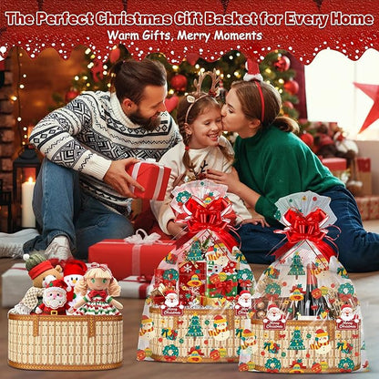 2 Set Baskets for Gifts Empty, Large Bamboo Christmas Gift Baskets with Handle, Foldable Woven Holiday Baskets for Gifts, DIY Gift Wrapping Set, Reusable Decorative Xmas Basket Kit