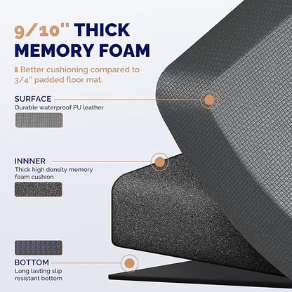 FEATOL Anti Fatigue Mat for Standing, 9/10 Extra Thick Ergonomic Standing Desk Mat, Comfort & Durable Memory Foam Standing Mat at Home,Office All Day (20" x 39", Gray, 1PC)