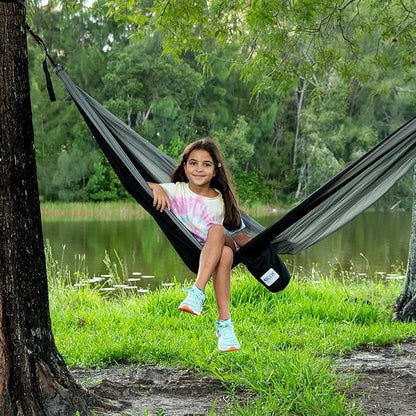 ecox Outdoors Parachute Hammock Single with 2 Tree Straps, Portable Lightweight Nylon Comfortable for Backpacking, Camping, Travel, Beach, Backyard, Patio, Hiking