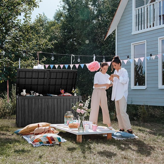 PatioZen 230 Gallon Resin Deck Box, Lockable Patio Outdoor Storage Box - Image 7