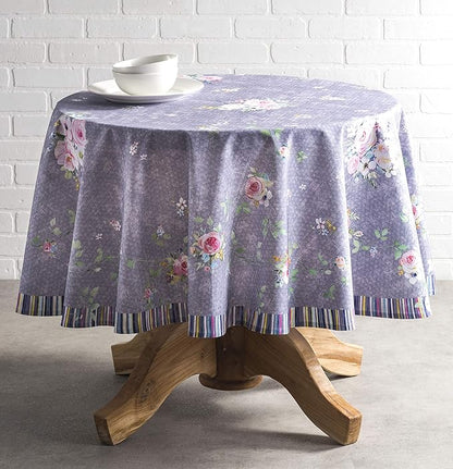 Maison d' Hermine Table Cloth Round Table 100% Cotton 69 Inches Tablecloth Reusable for Dining Room, Farmhouse, Home, Party, Festive & Wedding Spring Summer - Sweet Rose Lavender - Country Garden