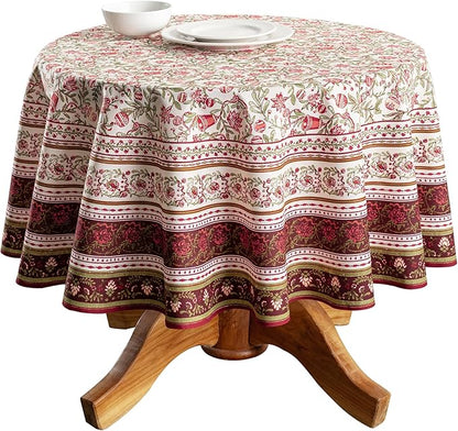 Maison d' Hermine Table Cloth Round Table 100% Cotton 63 Inches Fall Tablecloth Reusable Everyday Use for Thanksgiving Christmas Decorations Dining Farmhouse Party (Reveillon Au Jardin)