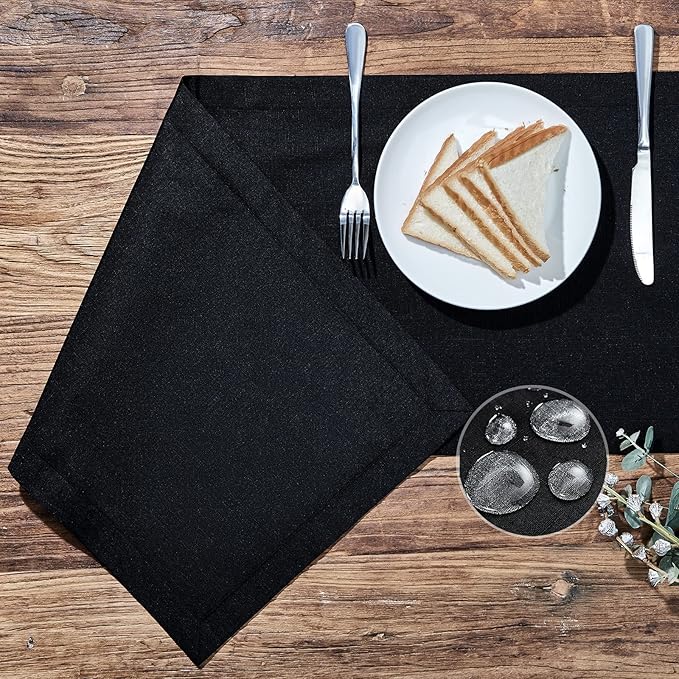 Mebakuk Linen Farmhouse Table Runner Large Burlap Style Soft and Waterproof Decorative Fabric Runner for Outdoor Wedding and Dinner (14 x 108 Inch, Black)