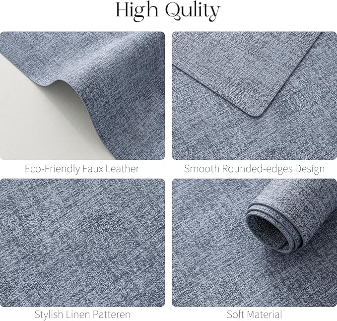 MOSAYT Placemats Set of 8, Heat Resistant Vinyl Place Mats with Coasters, Wipeable Washable 100% Waterproof Oil Proof Faux Leather Table Mats for Kitchen Dining Party Outdoor, 12" x 17", Sky Blue