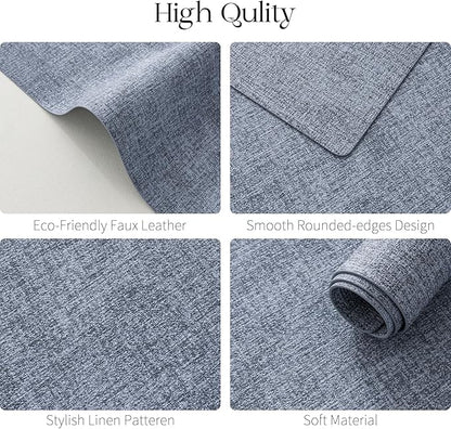 MOSAYT Faux Leather Placemats Set of 6, Heat Resistant Wipeable Washable Vinyl Place Mats with Coasters, Waterproof Oil Proof Table Mats for Kitchen Dining Party Indoor Outdoor, 12" x 17", Sky Blue