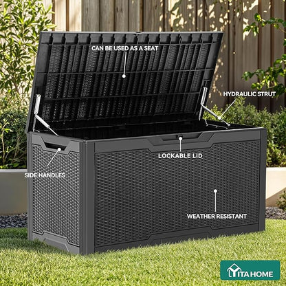 YITAHOME 100 Gallon Large Resin Deck Box Outdoor Storage Boxes - Image 5