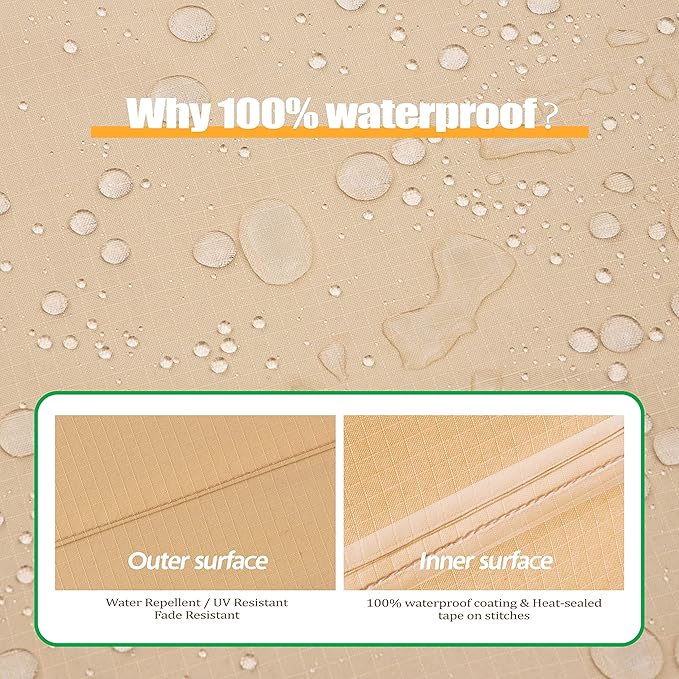 F&J Outdoors Patio Furniture Covers Waterproof UV Resistant Rip-stop Fabric Round Outdoor Furniture Covers, Beige, 84" Dia x 27.5" H