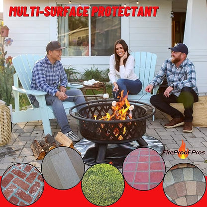 40" Round Fire Pit Mat for Deck, Patio, Grass and Concrete. Heat Reflective Fireproof Mat/Ember Mat. 3 Layer Fire Pit Pad, Thick Firepit Protector, Outdoor BBQ Grill Mat Protector