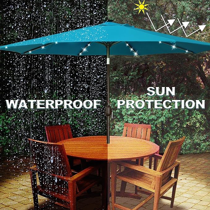 9 ft Solar Umbrella 32 LED Lighted Patio Umbrella Table Market Umbrella - Image 4