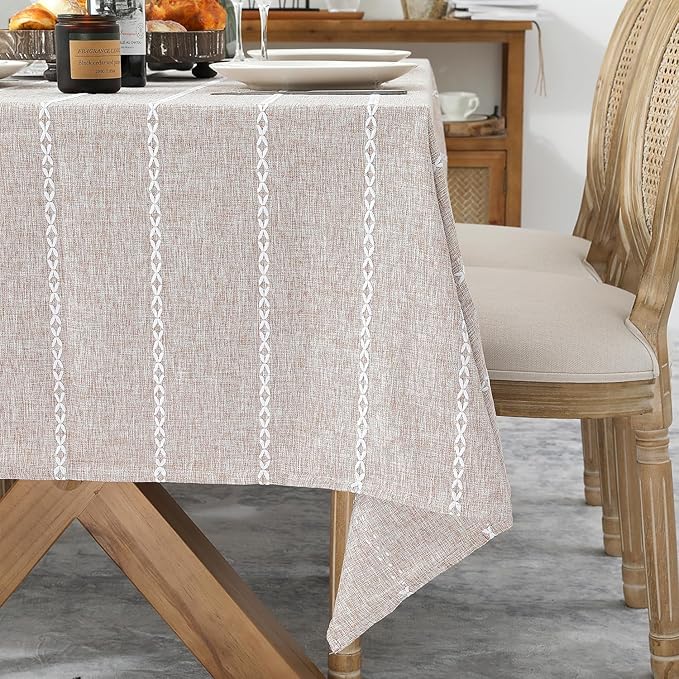 Chassic 60 x 60 inches Farmhouse Style Linen tablecloths, Wrinkle Resistant Washable Dining Room Table Cloths for Square Tables - Light Coffee