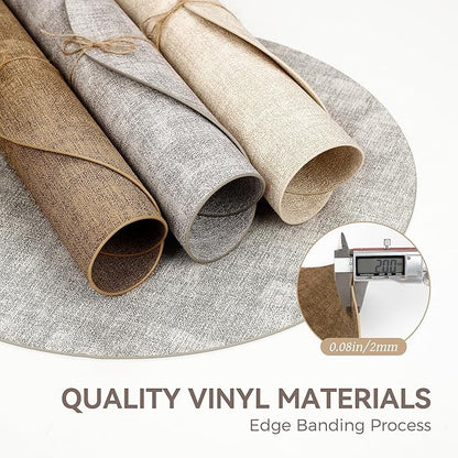 13" Round Placemats Set of 4, Reversible Faux Leather Heat Resistant Table Mats, Waterproof Oilproof Wipeable Table Protective Placemats for Vinyl, Washable for Indoor & Outdoor Use (4, Light Brown)
