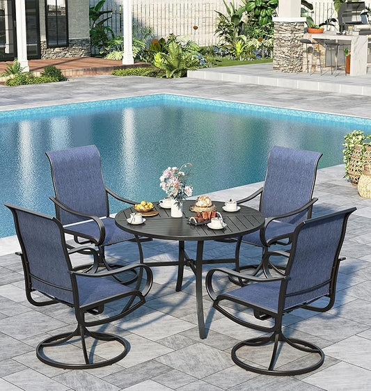 Sophia & William Outdoor Dining Set Patio Dining Set for 4 Round Patio Table and Chairs Set 5 Pieces with Swivel Patio Chairs 42" Metal Table for Garden Pool All Weather Blue