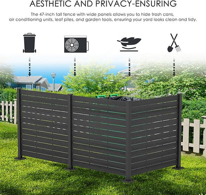 Kozyard 50" W x 48" H Outdoor Privacy Screens Aluminum Post, Air Conditioner Fence Panels, Pool Equipment Enclosure, Trash Can Screens Fence Kit for Outside Backyard Patio 4Panels