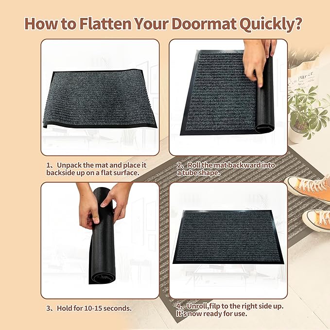 Front Door Mat Outdoor, Non-Slip and Heavy Duty Welcome Mat, Low Profile Easy Clean Indoor Outdoor Doormat for Patio Entryway with Durable PVC Backing. (Dark Grey 36"x24")