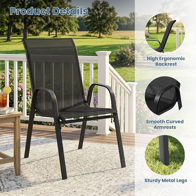 DIFY Patio Chairs Set of 8, Stackable Outdoor Dining Chairs Set - Image 7