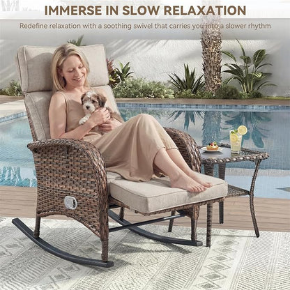 Zero Gravity Patio Rocking Wicker Recliner Chairs Set of 2- Wicker Outdoor - Image 4