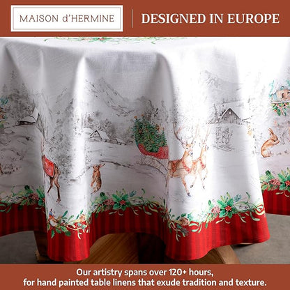 Maison d' Hermine Table Cloth Round Table 100% Cotton 69 Inches Fall Tablecloth Reusable Everyday Use for Thanksgiving Christmas Decorations Dining Farmhouse Party (Christmas Tradition)