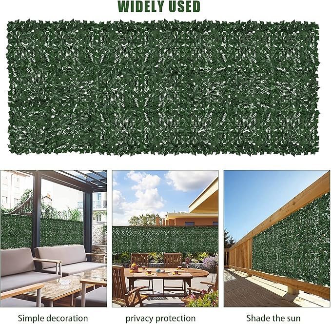 Faux Ivy Fence Privacy Screen Outdoor Expandable Artificial Greenery Roll Fake Hedge Wall Patio Green Plastic Leaf Plant Vine Grass Panels Gate Covering Garden Yard Balcony (157.5 X 39.4 in)