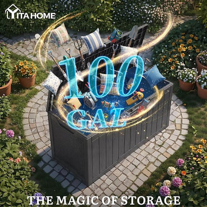 YITAHOME 100 Gallon Large Outdoor Deck Box | Waterproof Resin Storage Box - Image 2