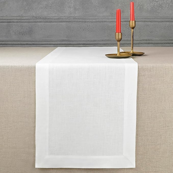D'Moksha Homes Linen White Table Runner 72 Inches Long - 100% Pure Linen 14 x 72 Inch Table Runner for Dining, Valentines, Holiday - Machine Washable