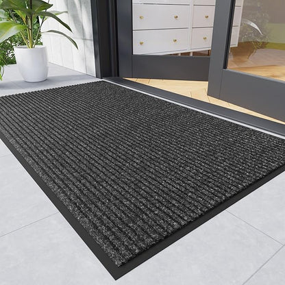 Front Door Mat, 3' x 5' Heavy Duty Indoor Outdoor Welcome Mat for Entryway, Commercial Floor Entrance, Low Profile, Non-Slip, Durable Rubber Backing for Entry, Patio, Home