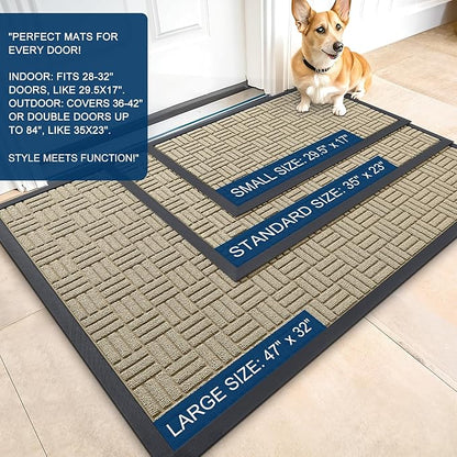 OLANLY Front Door Mat Outside Entrance 47x32, Absorbent, Heavy Duty Sturdy Natural Rubber Doormat Indoor Outdoor, Stain and Fade Resistant, Non-Slip Backing Low Profile Floor Mat for Entryway, Beige