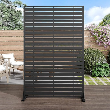 Casaphoria Metal Privacy Screen Outdoor, 72" H x 47" W Freestanding Decorative Privacy Screen for Patio Deck Balcony Garden with Stable Base, Black-Adams