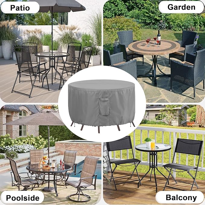 OutdoorLines Outdoor Waterproof Patio Table Furniture Set Covers - Round Couch Sectional Cover Outside Weatherproof Patio Furniture Covering for Deck, Lawn and Backyard 62" Dia x 28" H, Grey