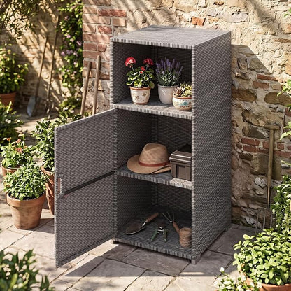 Tangkula Rattan Outdoor Storage Cabinet, Patiojoy PE Wicker Outdoor Cabinet - Image 9