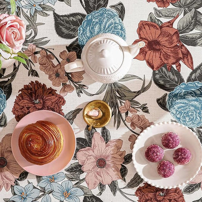 Designer French Linen Small Tablecloth for Square Table,Red and Blue Floral Rustic Durable Tablecloths,Decor Table Cover for Kitchen,Dining,Thanksgiving,Home,55" × 55"-Burgundyred