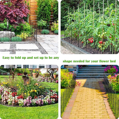 Decorative Garden Fence Outdoor 24in x 10ft Coated Metal RustProof Landscape Wrought Iron Wire Border Folding Patio Fences Flower Bed Fencing Animal Barrier Section Panels Decor