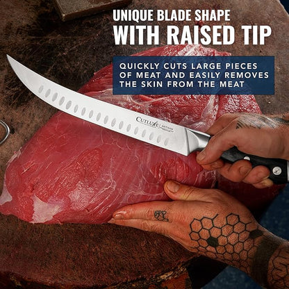 Cutluxe Butcher Knife – 10″ Cimeter Breaking Knife, Razor Sharp Forged High Carbon German Steel, Full Tang Meat Carving Knife, Ergonomic Handle Design, Grilling Gifts for Men – Artisan Series