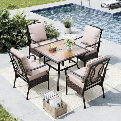 MFSTUDIO 5 Pieces Patio Dining Set, Outdoor 37" Square Wood-Like Table with Chairs, Patio Table and Chairs for 4, All Weather Outdoor Dining Furniture Set, Deck, Porch