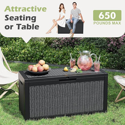Outdoor Storage Box, 60 Gallon Outside Deck Box Waterproof,Resin Outdoor Storage Cabinet With Lockable Lid,Backyard Storage Bench For Garden Tools,Patio Cushions, Pool Tools, Package Delivery