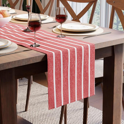 Encasa XO Cotton Dining Table Runner | Roma Red Stripes | Size 13x48 in - Machine Washable & Durable